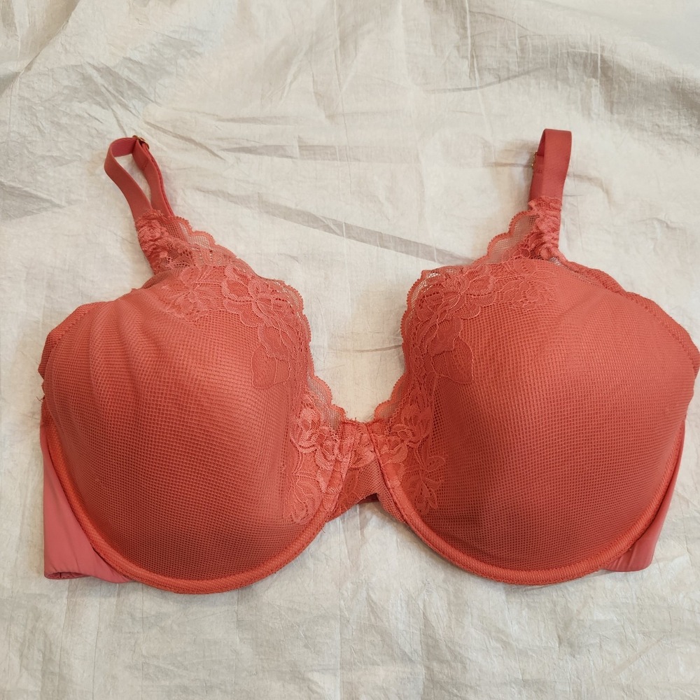 Natori Flora Contour Underwire Bra Lace Trim Rose Pink 38DDD 741258‎ Full Cover
